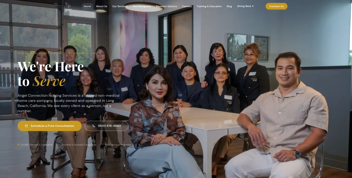 Angel Connection Nursing Services website homepage