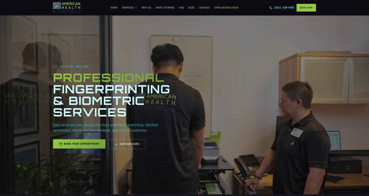 American Health Biometrics website homepage