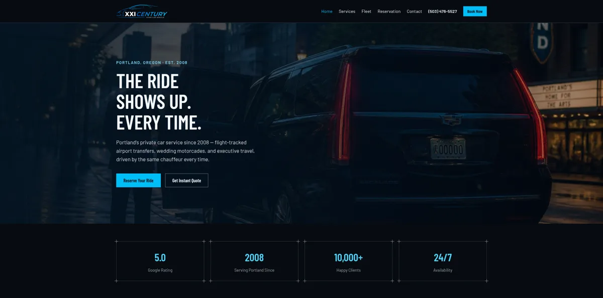 21 Towncar website homepage